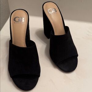 Gianni Bini Black Velvet Open-Toe Heeled Mules